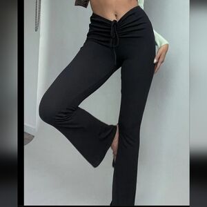 Imogen ribbed flared pants/leggings with ruching and drawstring